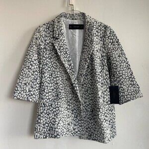 NWT Zara Animal Print Lapel Oversized Blazer Womens Jacket Black White Leopard S